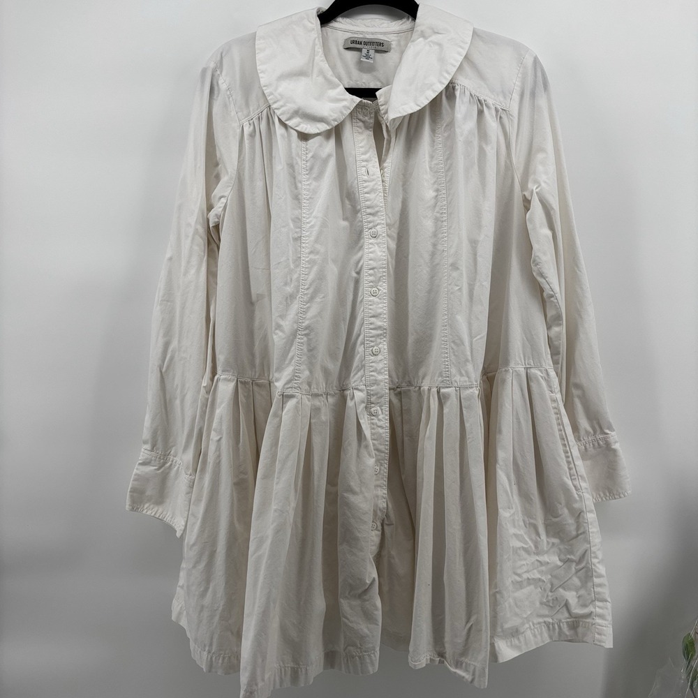 Urban Outfitters M Poplin Mini Shirt Dress Small White Minimalist Coastal Boho